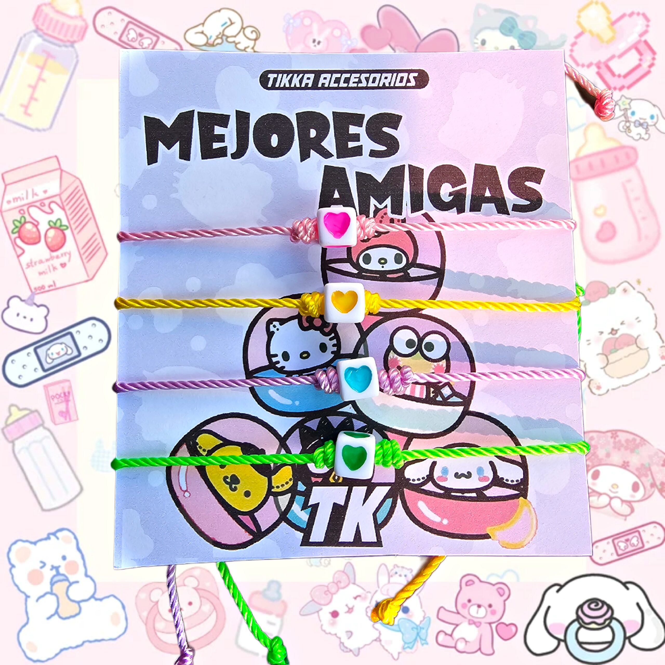 3 paquetitos de 4 pulseras tema hello kitty