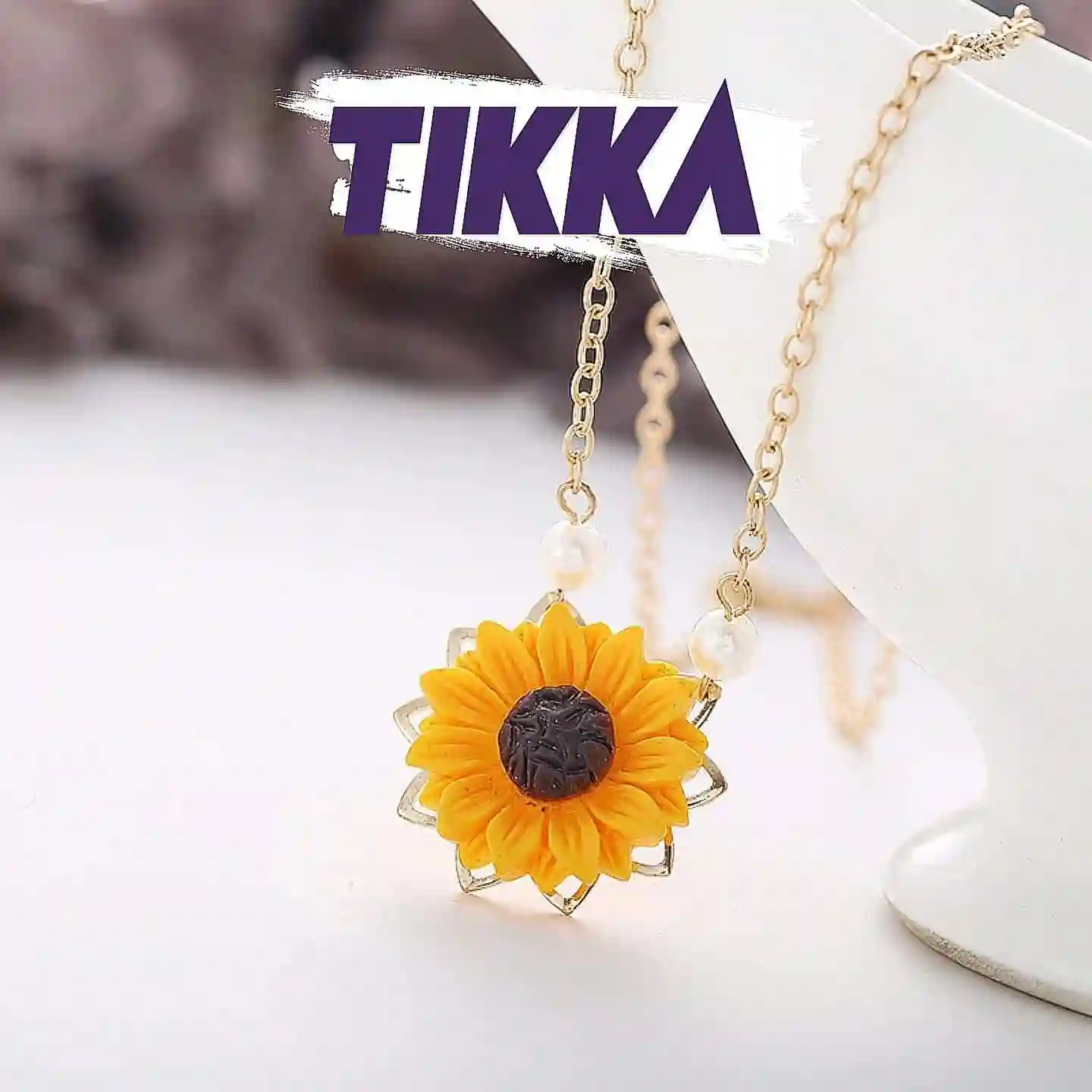 Incluye 1 pieza] – Collar de girasol con perlas cadena dorada : Tikka Shop