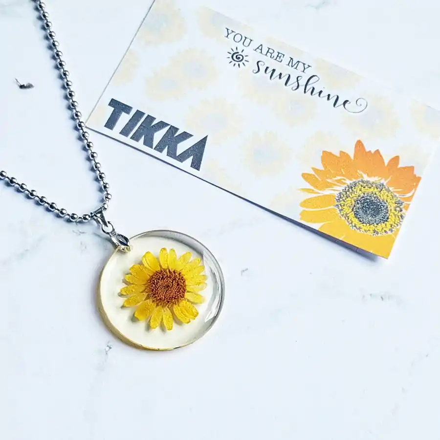 Collar de girasol real encapsulado : Tikka Shop