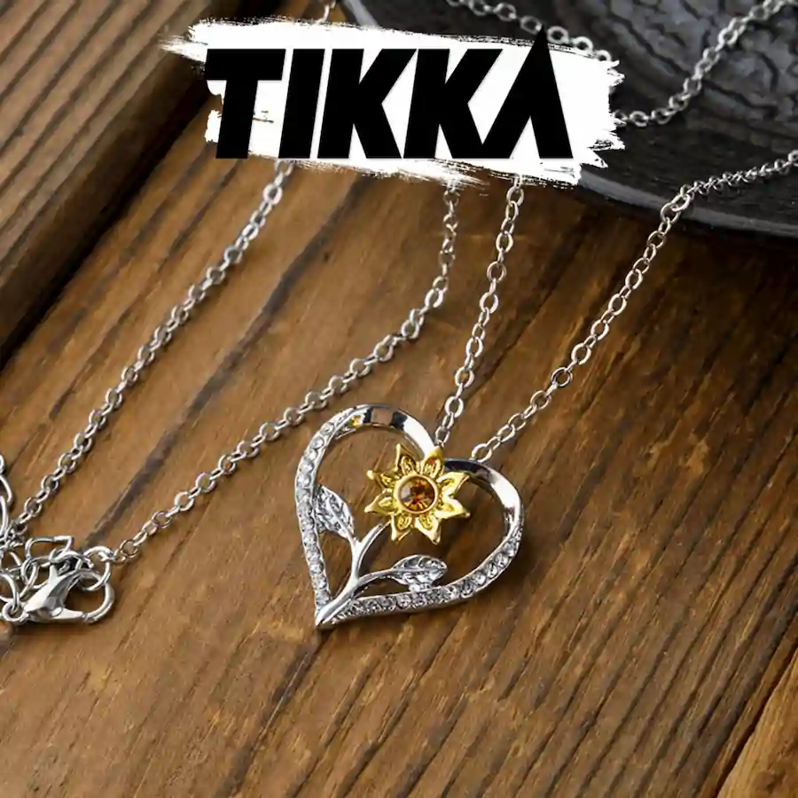 Collar de corazón plata con girasol con detalles de piedras translucidas :  Tikka Shop