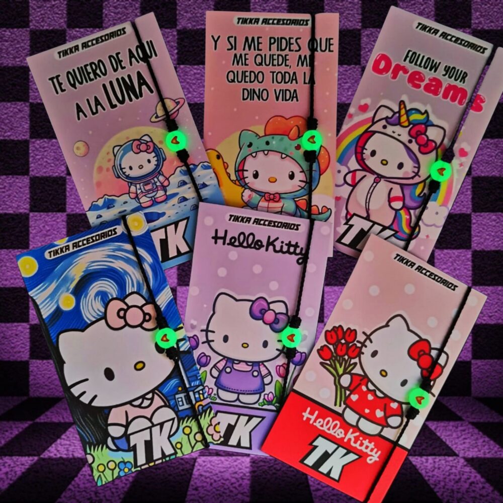 6 Pulseras de Hello Kitty con corazón luminoso